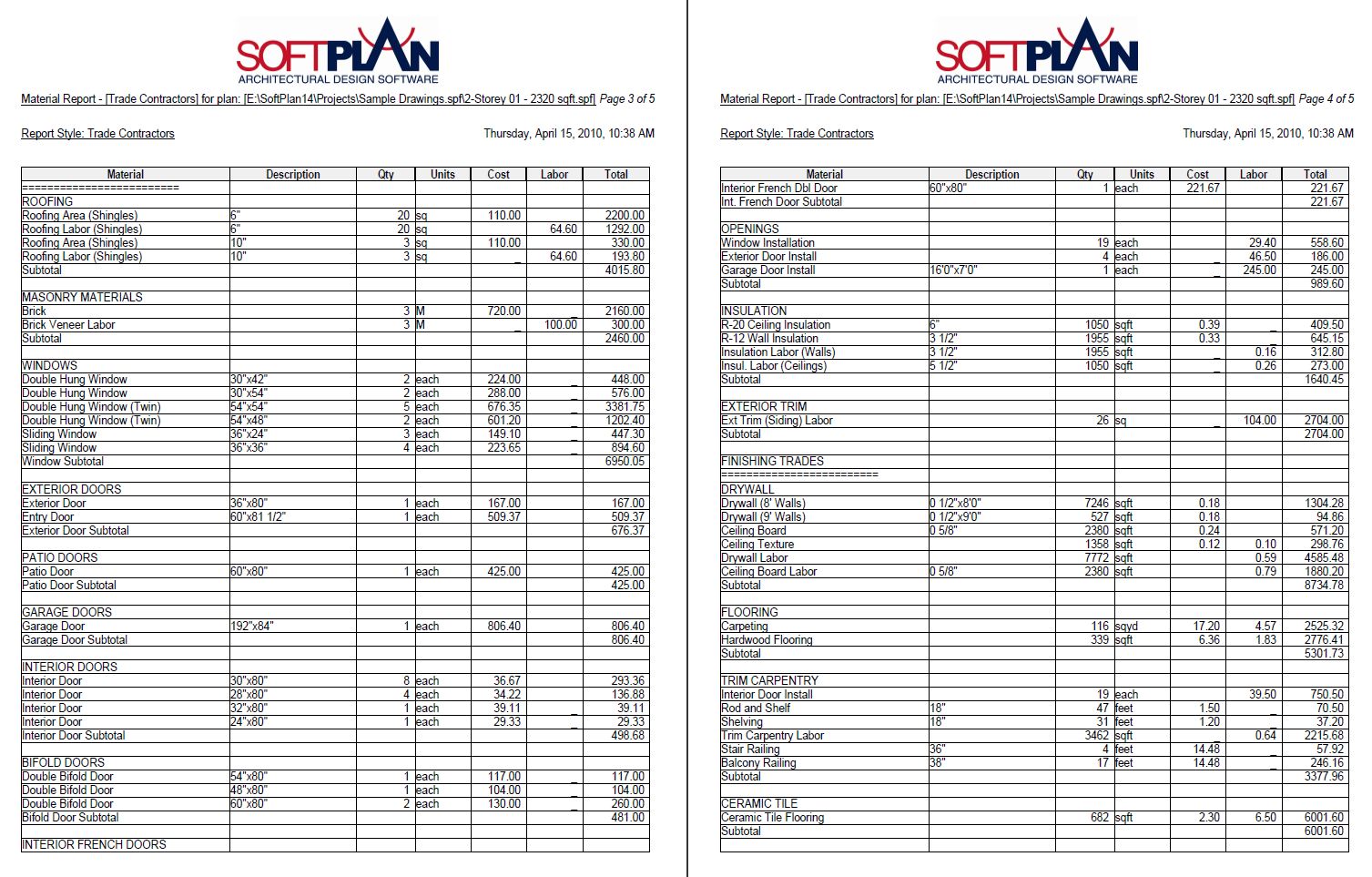 Sample SoftList Material Report