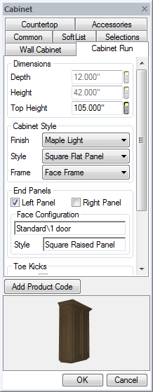 Cabinet End Panel Dialog