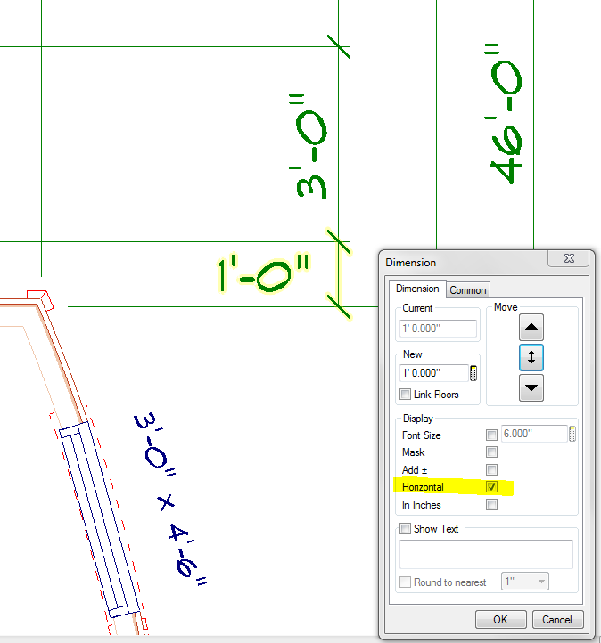 Horizontal Dimension option