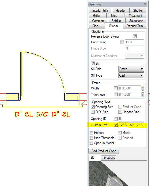 Custom Text Opening Size