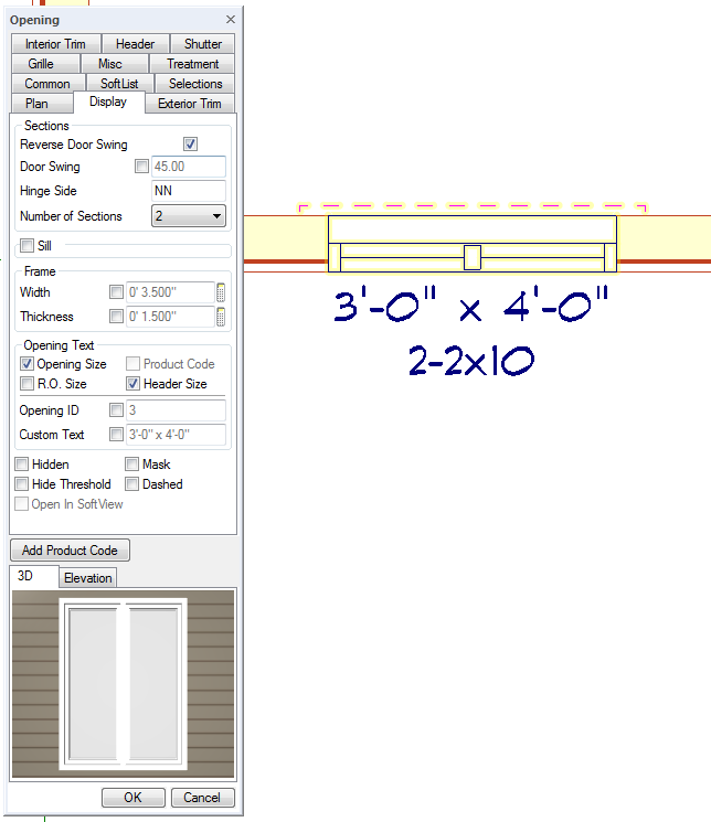 Opening Header Size on Plan